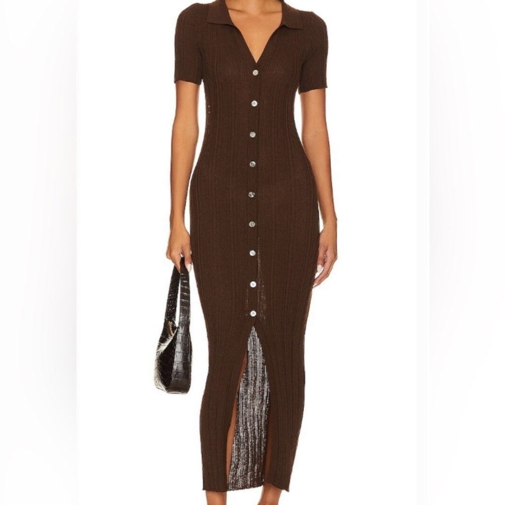 Revolve LSpace Undertow Dress Womens L Expresso Brown Stretch Ribbed Knit Maxi - Picture 2 of 11